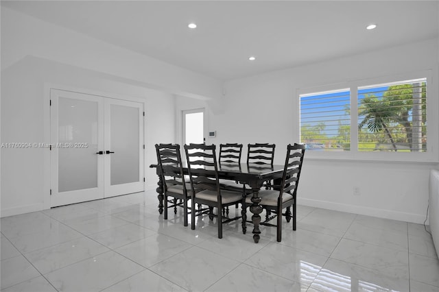 11300 SW 107th Ave, Miami, FL 33176 - dining area with french doors, baseboards, recessed lighting, and light marble finish floors
