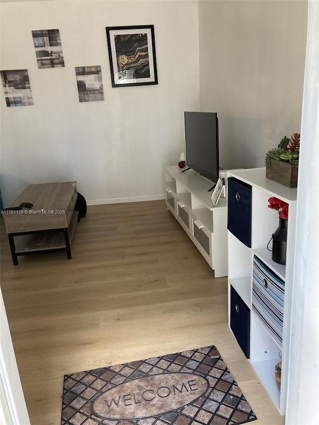 interior space featuring baseboards and light wood-style flooring