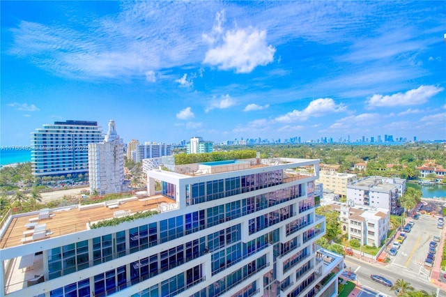 bird's eye view with a view of city and a water view