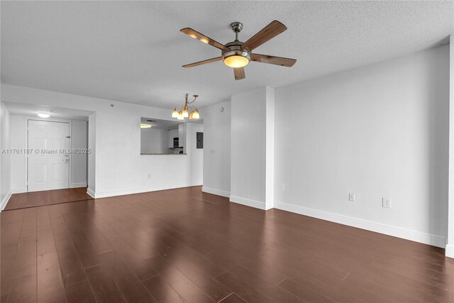 520 SE 5th Ave Unit 1507, Fort Lauderdale, FL 33301 - unfurnished living room with ceiling fan, wood finished floors, a chandelier, and a textured ceiling