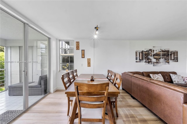 dining room featuring baseboards and light wood-style flooring