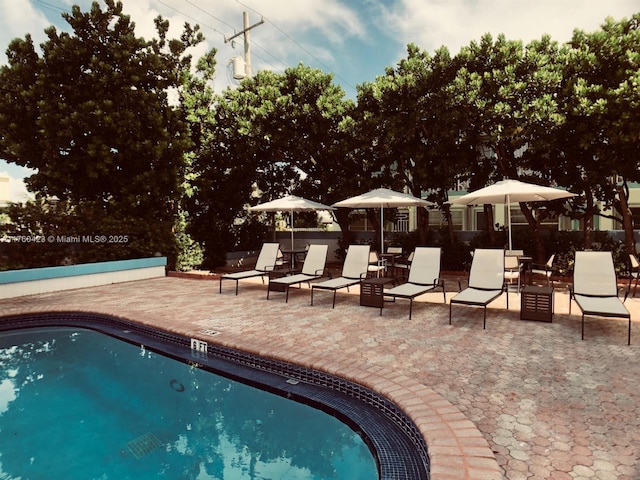 pool with a patio area