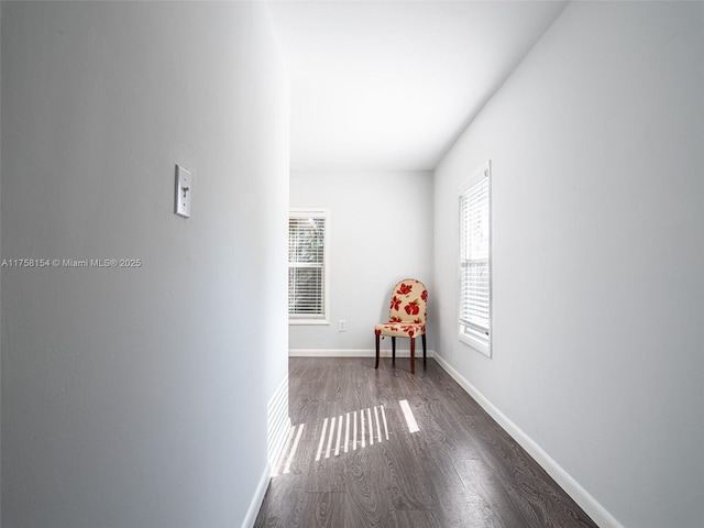 interior space with a wealth of natural light, dark wood-style floors, and baseboards