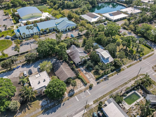 aerial view with a residential view and a water view