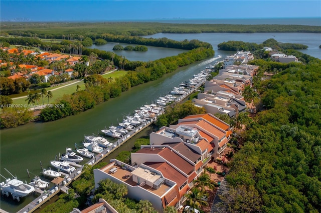 aerial view featuring a water view