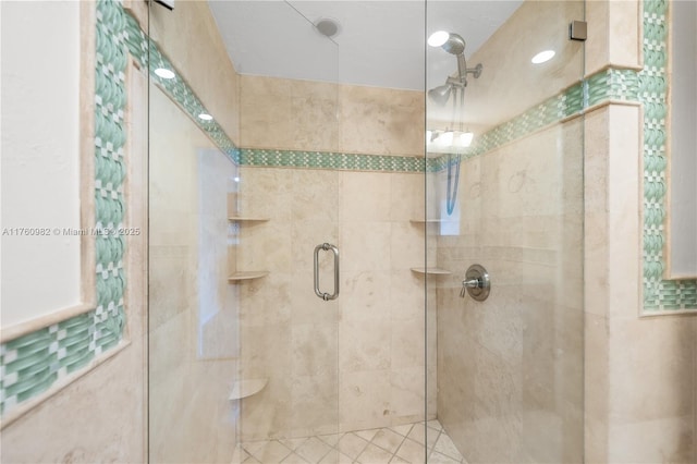 bathroom with a stall shower