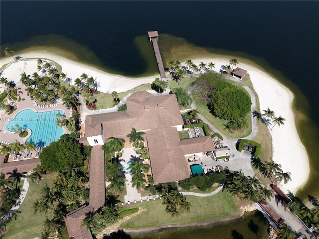 aerial view featuring a water view