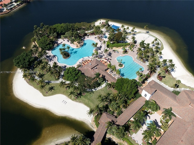 aerial view with a water view