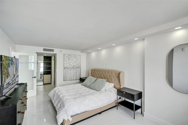 bedroom with recessed lighting, visible vents, and baseboards