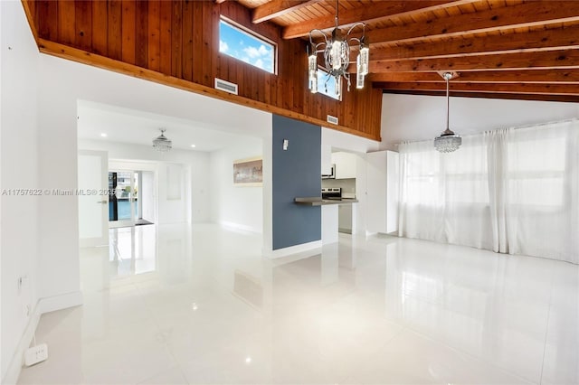 interior space featuring visible vents, wooden ceiling, and baseboards