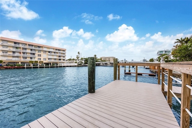 view of dock with a water view