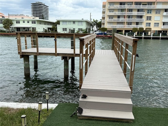 view of dock with a water view