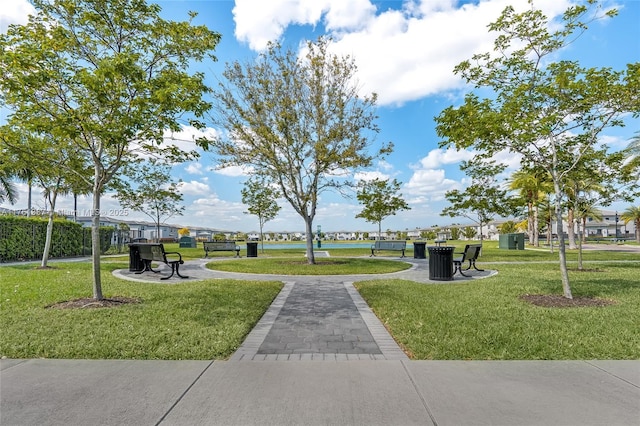 view of home's community with a lawn