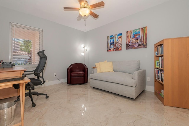 1154 SE 6th Ct, Dania Beach, FL 33004 - office space featuring a ceiling fan, baseboards, and marble finish floor