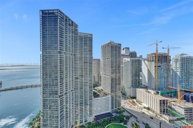 property's view of city featuring a water view