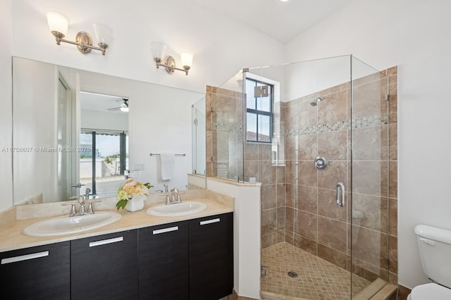 bathroom featuring a shower stall, a healthy amount of sunlight, and a sink