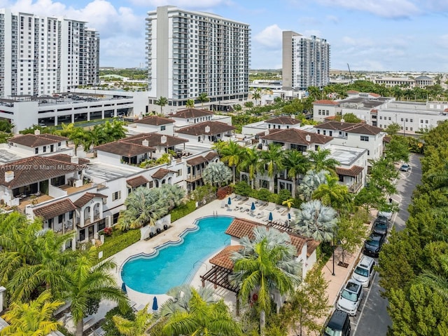 birds eye view of property featuring a view of city