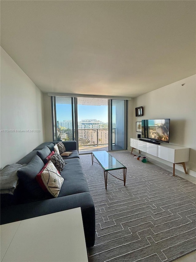 living room with expansive windows