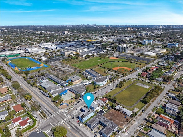 aerial view featuring a city view