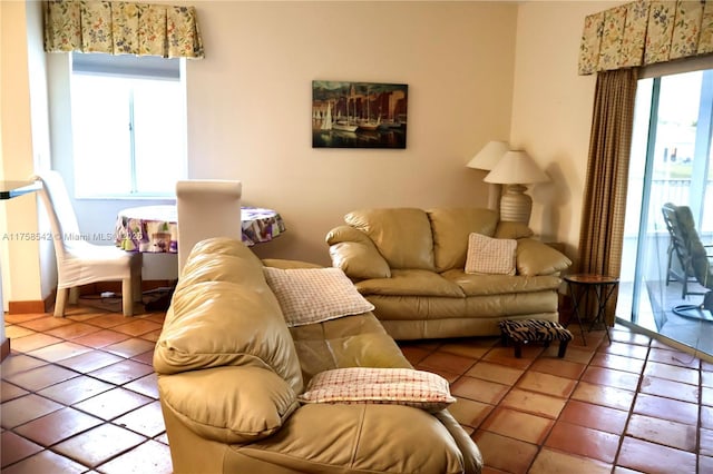 view of tiled living area