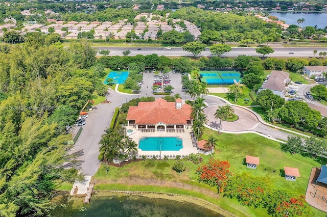 bird's eye view featuring a water view