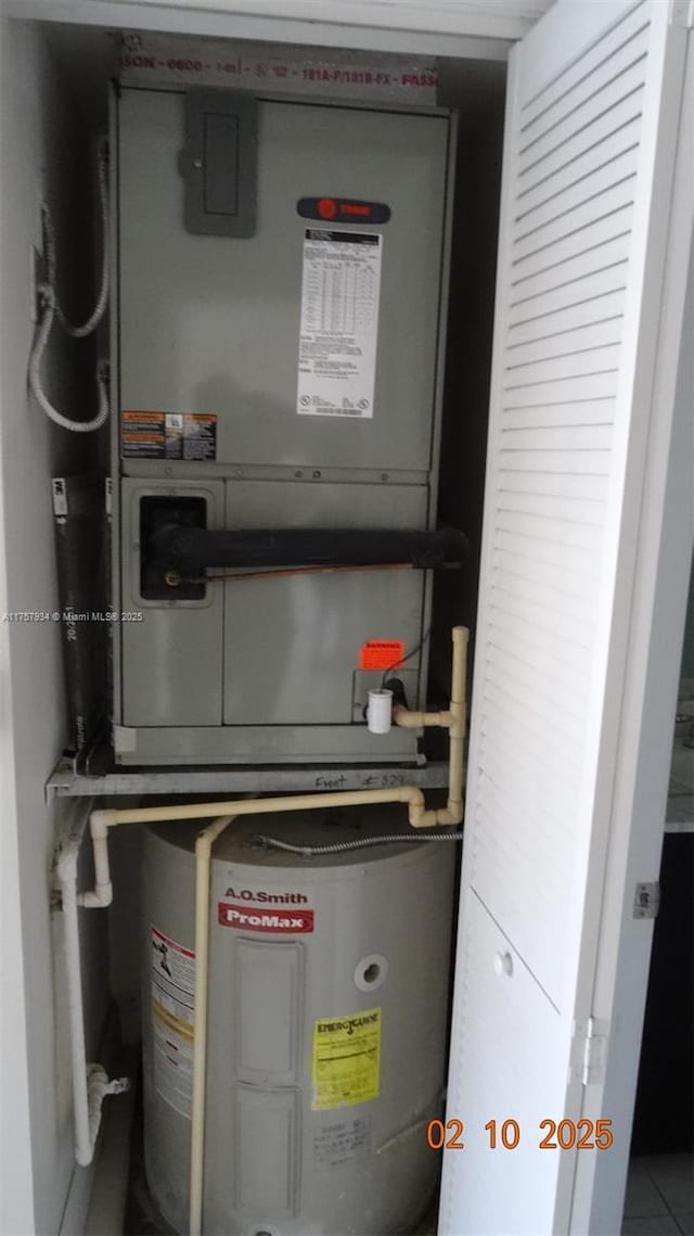 utilities featuring heating unit and electric water heater