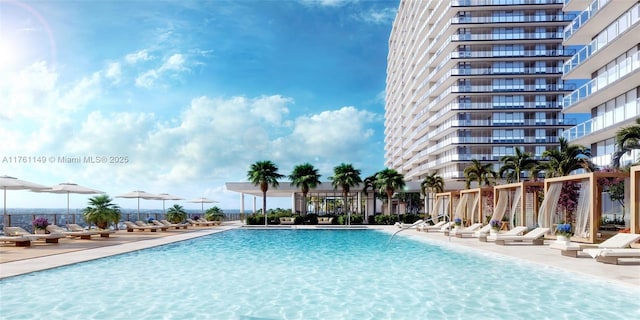 pool with a patio