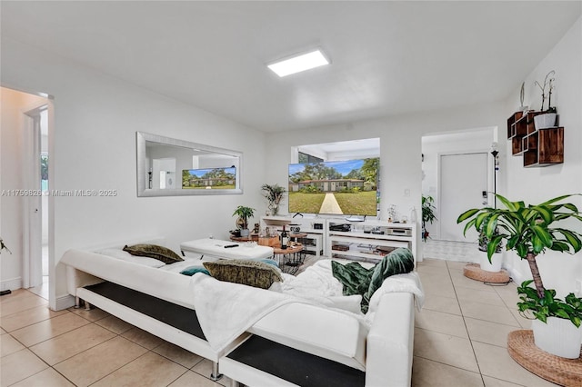 living room featuring light tile patterned floors