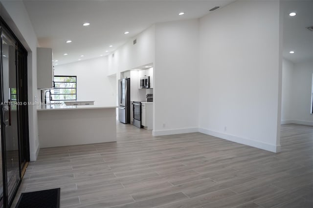 kitchen featuring light wood finished floors, recessed lighting, appliances with stainless steel finishes, and light countertops