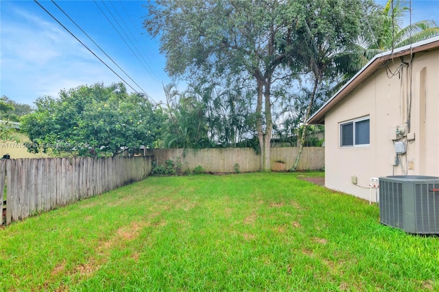 view of yard featuring cooling unit and a fenced backyard