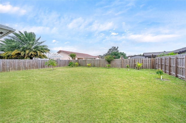 view of yard with a fenced backyard