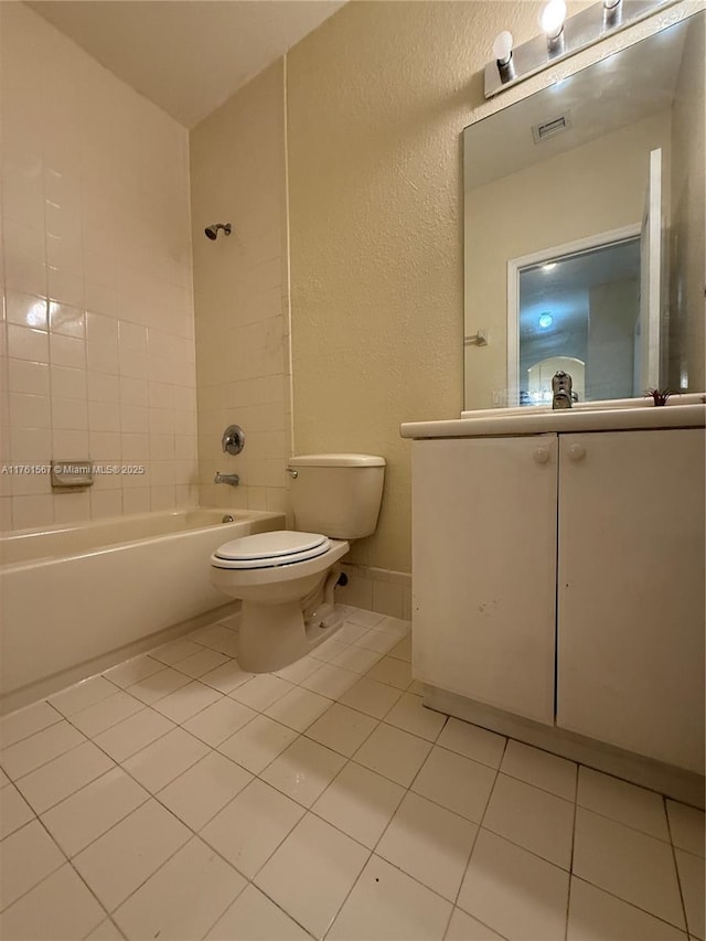 bathroom featuring tile patterned floors, visible vents, toilet, and shower / tub combination