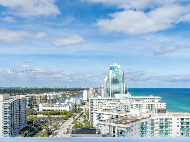 property's view of city featuring a water view