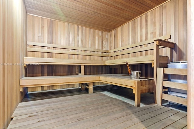 view of sauna with hardwood / wood-style floors