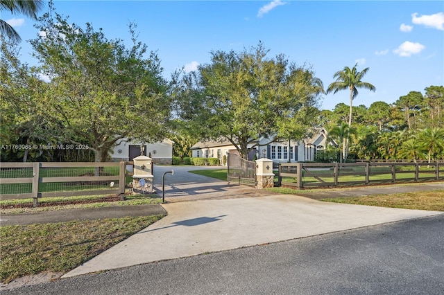 view of road with a gated entry, driveway, and a gate