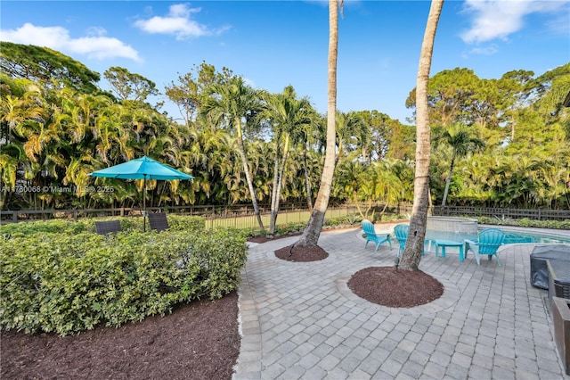 view of patio featuring a fenced backyard and a fenced in pool