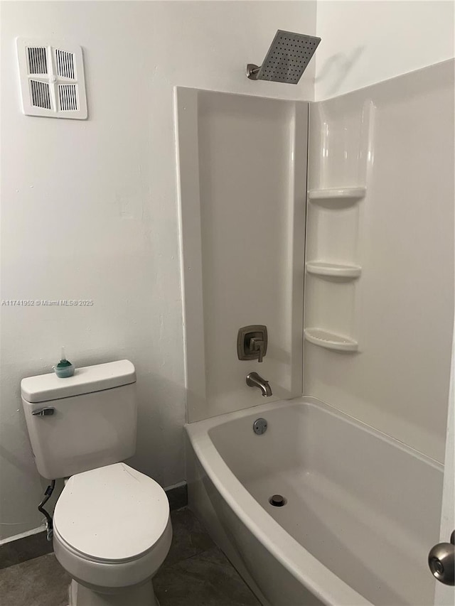 full bath with visible vents, baseboards, toilet, and bathtub / shower combination