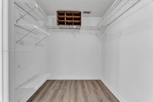 walk in closet featuring wood finished floors and visible vents