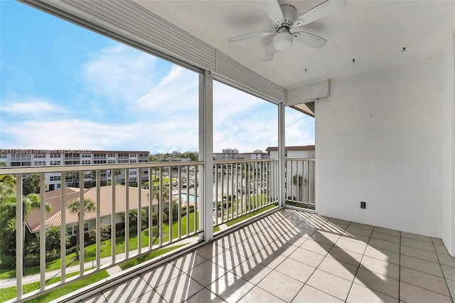 balcony with a ceiling fan