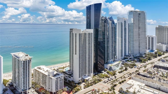 drone / aerial view with a view of city and a water view