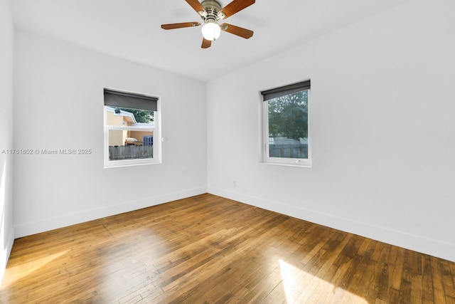 spare room featuring a wealth of natural light, baseboards, and wood-type flooring