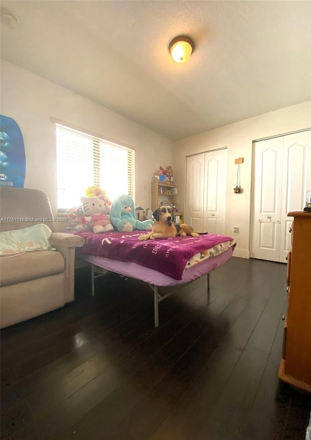 recreation room featuring dark wood finished floors