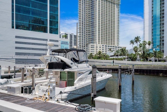 view of dock with a water view