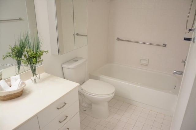 full bathroom with tile patterned flooring, shower / washtub combination, toilet, and vanity