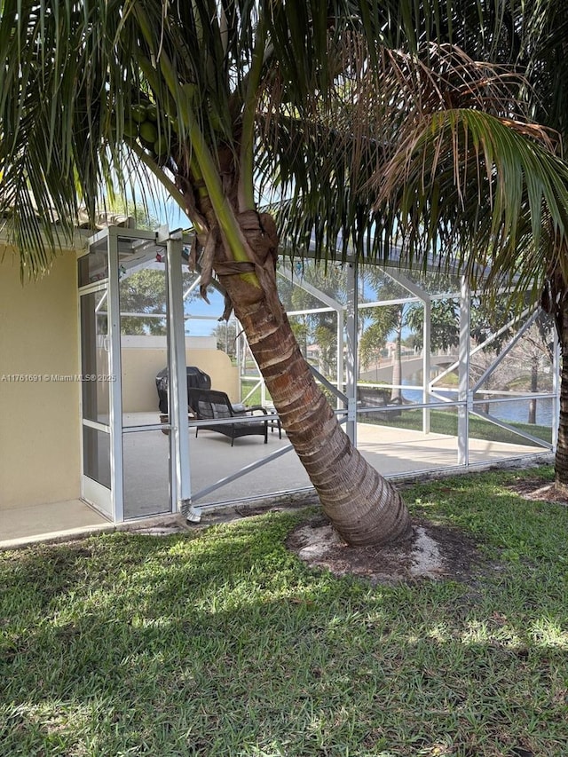 view of yard featuring a lanai