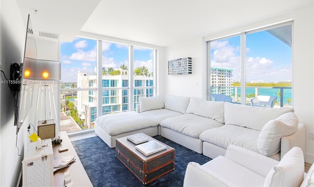 living area with expansive windows