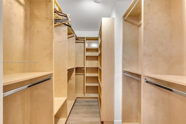 walk in closet with wood finished floors