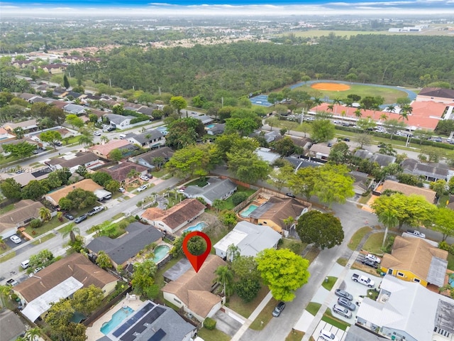 bird's eye view with a view of trees and a residential view