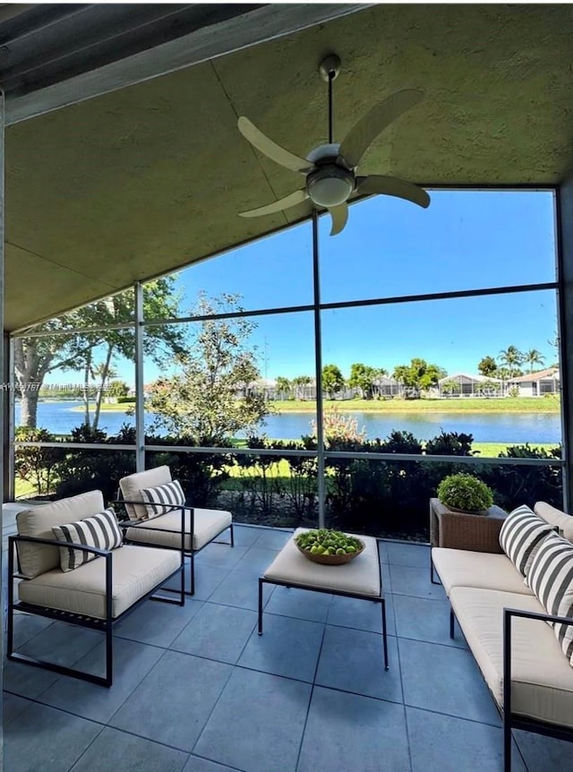 9785 San Luca St, Lake Worth, FL 33467 - view of patio featuring a water view and ceiling fan