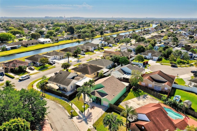 bird's eye view with a water view and a residential view